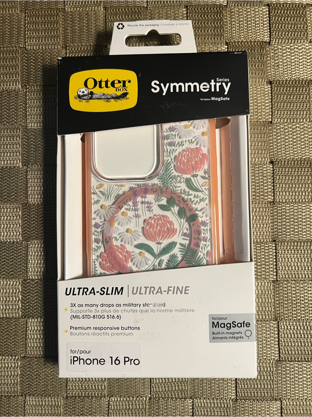 OtterBox Symmetry Series Floral Pink and Cream MagSafe Case for iPhone 16 Pro